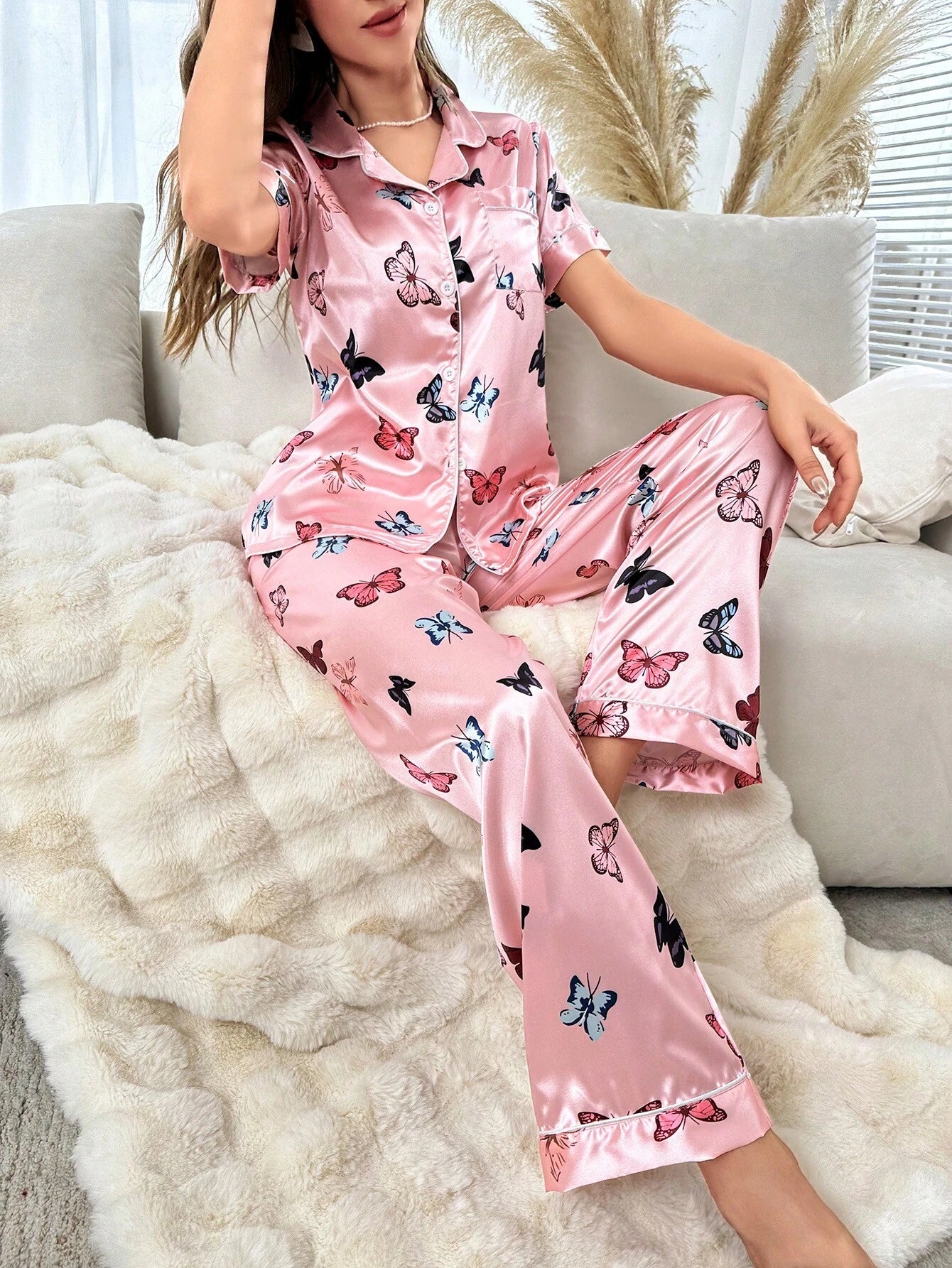 Butterfly Print Nightsuit Set For Women