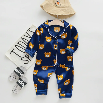 Blue Panda Printed Unisex Nightsuit Set For Kids