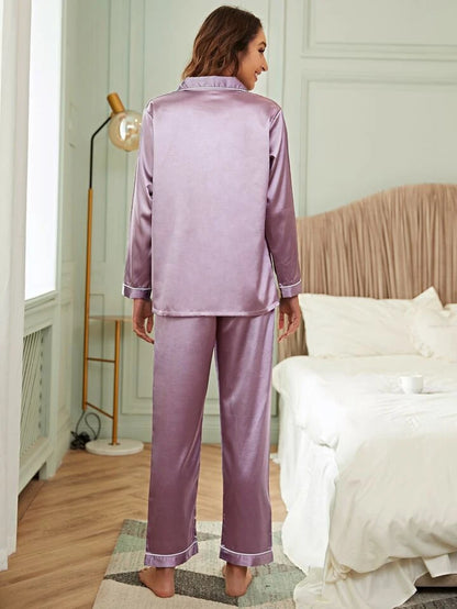 Purple Satin Women Nightwear Pajama Set