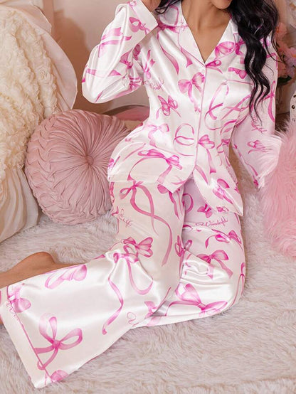 Ribbon GlowPrinted Nightsuit Set For Women