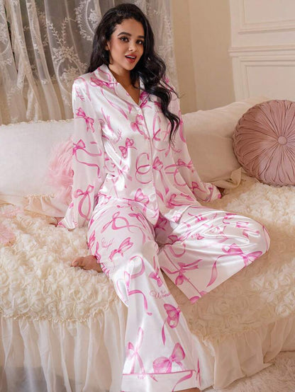 Ribbon GlowPrinted Nightsuit Set For Women