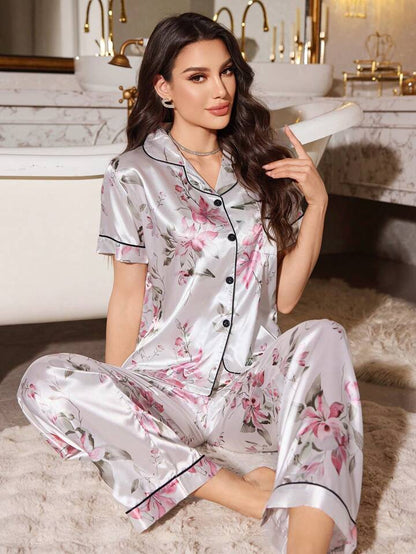 Petals in Pink Printed Nightsuit Set For Women