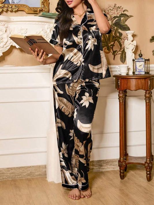 Golden Glow Printed Nightsuit Set For Women