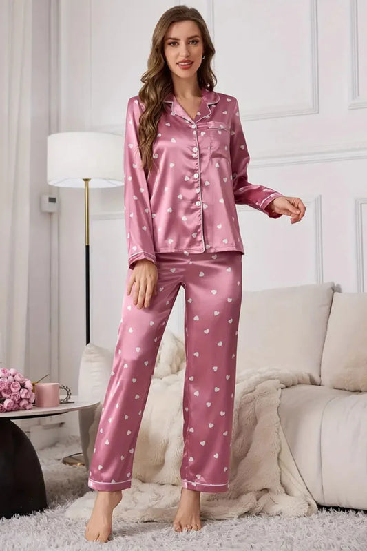 White Heart Printed Nightsuit Set For Women
