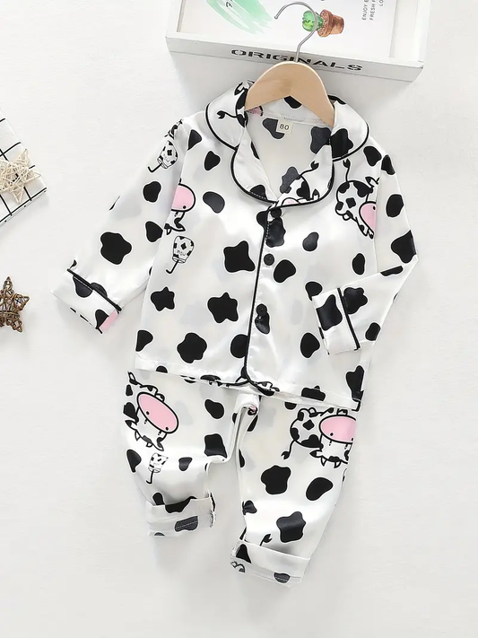 Cow Printed Unisex Nightsuit Set For Kids