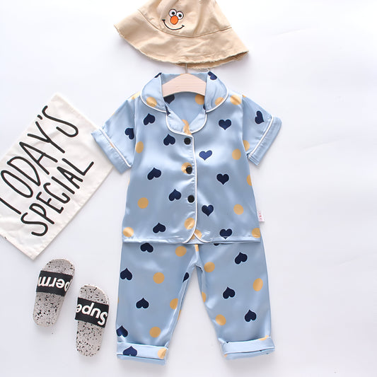 Little Heart Printed Unisex Night suit Set For Kids