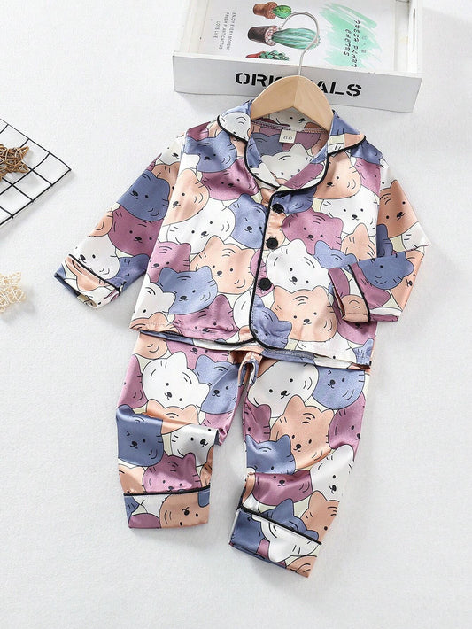 Cat Printed Unisex Nightsuit Set For Kids