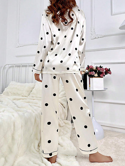 Black Polka Dott Women Nightwear Pajama Set In Full Sleeves