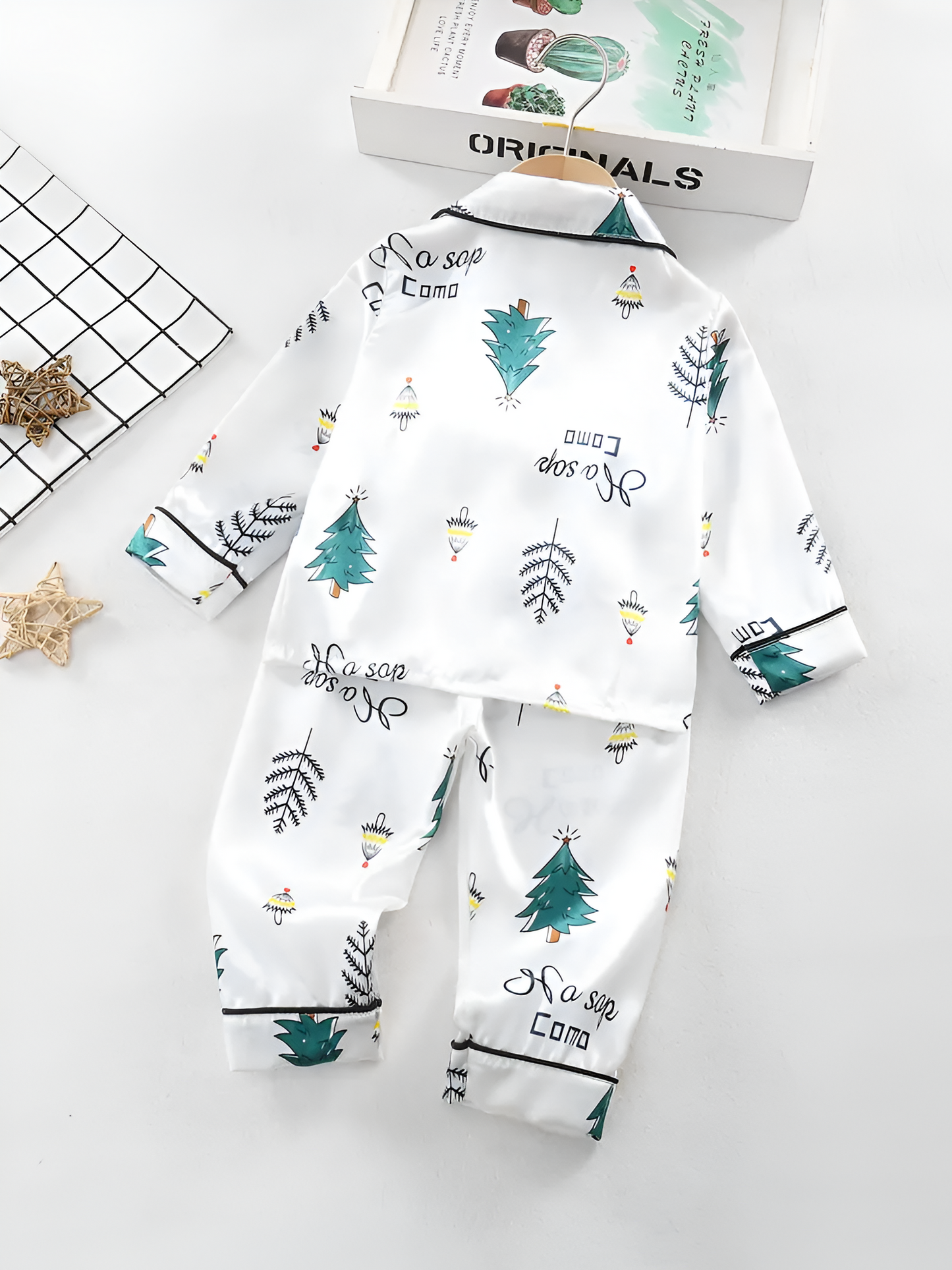 White Tree Printed Unisex Nightsuit Set For Kids