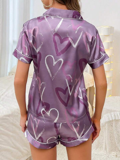 Lavender Heart Shorts Night Suit For Women