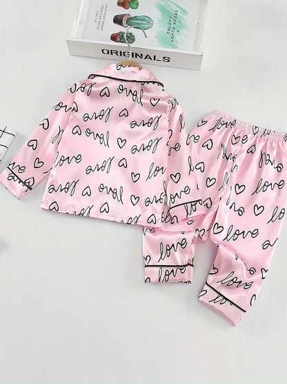 Pink Love Printed Unisex Nightsuit Set For Kids