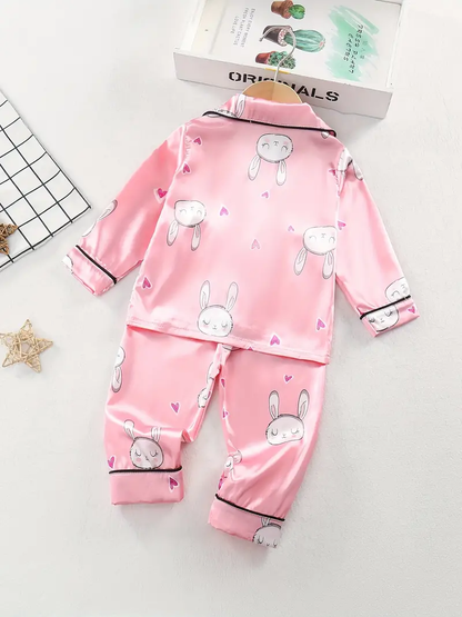 Pink Rabbit Printed Unisex Nightsuit Set For Kids