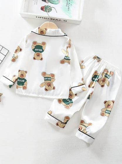 White Bear Printed Unisex Nightsuit Set For Kids