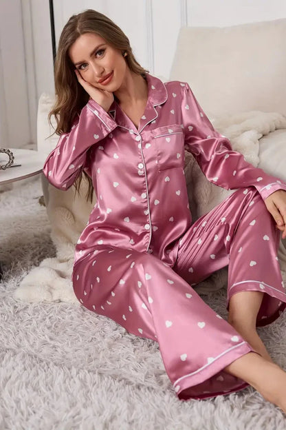 White Heart Printed Nightsuit Set For Women