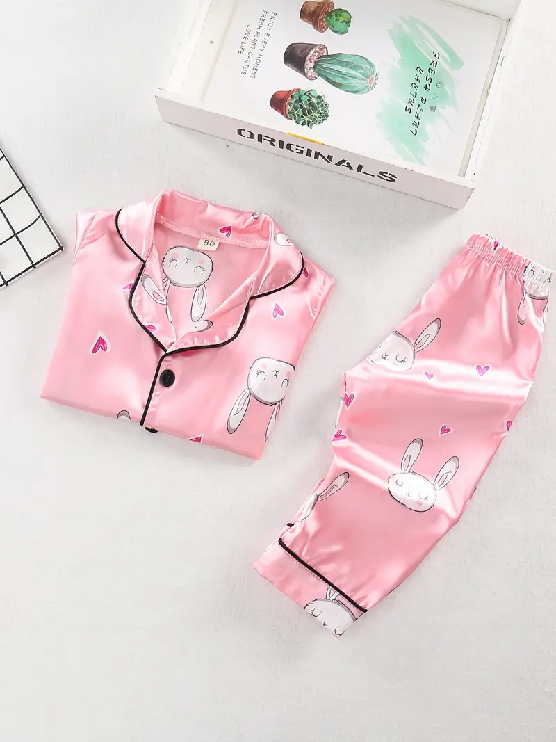 Pink Rabbit Printed Unisex Nightsuit Set For Kids