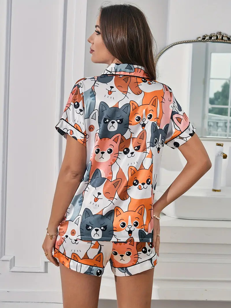 Cute Cat Shorts Night Suit For Women