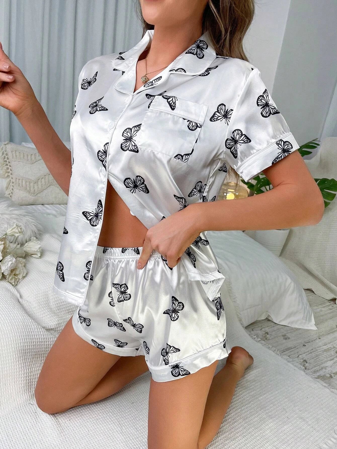 Luxury Butterfly Shorts Night Suit  For Women