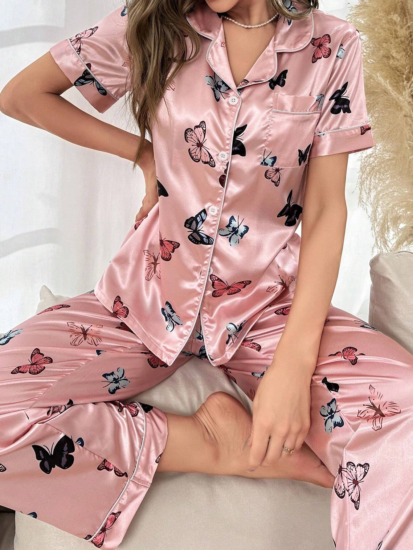 Butterfly Print Nightsuit Set For Women