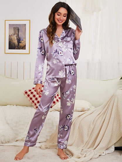 Triangle Print Flounce Women Nightwear Pajama Set