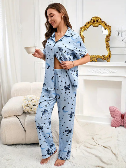 Butterfly Sky Blue Women Nightwear Pajama Set.