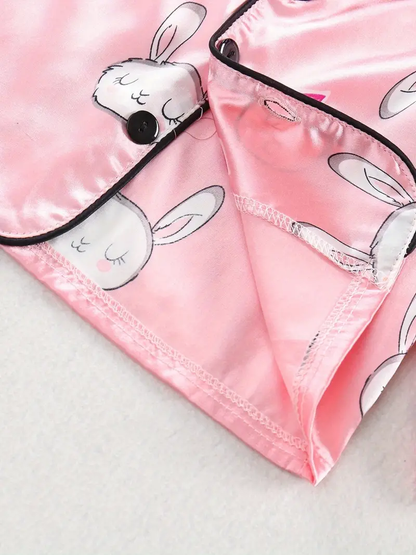 Pink Rabbit Printed Unisex Nightsuit Set For Kids