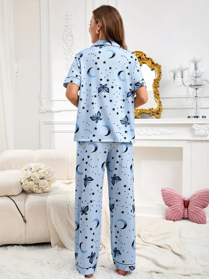 Butterfly Sky Blue Women Nightwear Pajama Set.