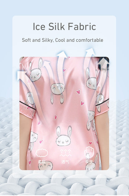 Pink Rabbit Printed Unisex Nightsuit Set For Kids