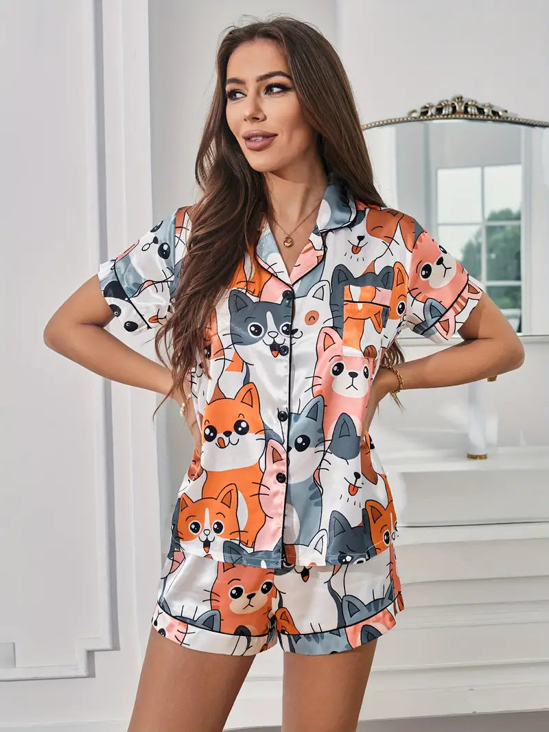 Cute Cat Shorts Night Suit For Women