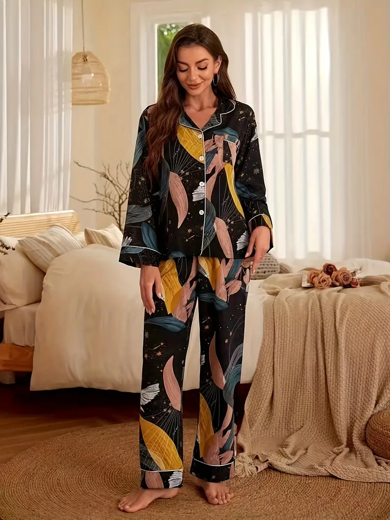 Midnight Bloom Women Nightwear Pajama Set