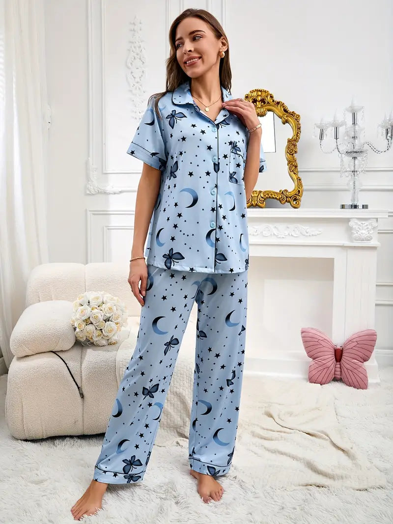 Butterfly Sky Blue Women Nightwear Pajama Set.